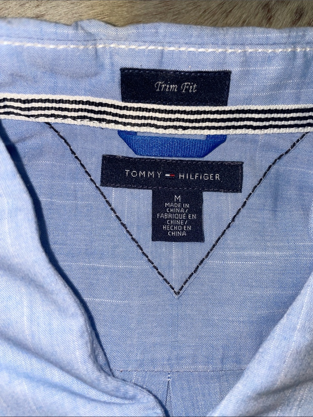 Tommy Hilfiger Short Sleeve Pale Blue Trim Fit Button-Up Shirt M Pristine